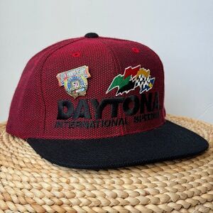 Vintage 90s Daytona International Speedway Racing Snapback Hat w 50th Anni Pin